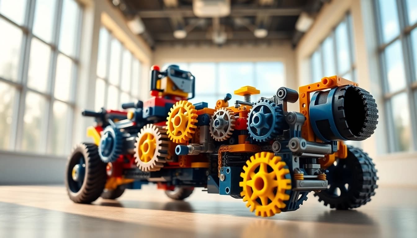 Lego Technic Modell zeigt präzise Mechanik in kreativer Umgebung