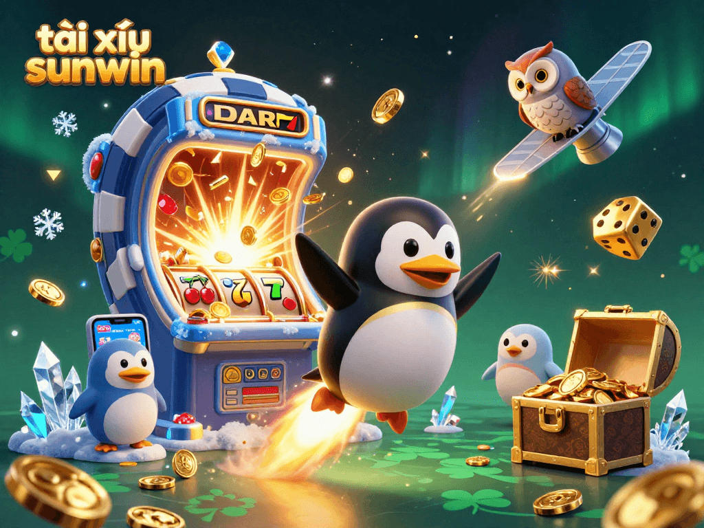 Experience exciting moments with tài xỉu sunwin as the golden penguin journeys through a vibrant casino sky.