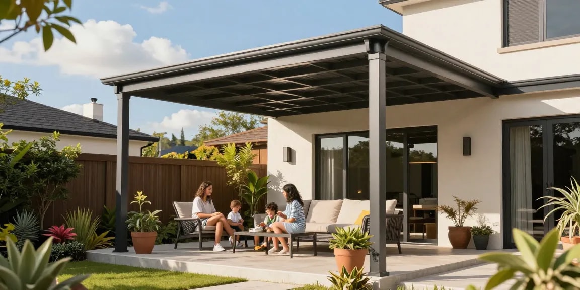 Moderne Terrassenüberdachungen bieten stilvollen Wetterschutz in Gärten.