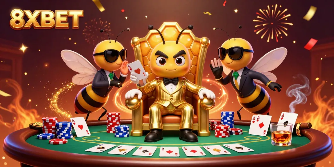 Engage with 8XBET casino action featuring a bumblebee mob boss and vibrant gaming elements.