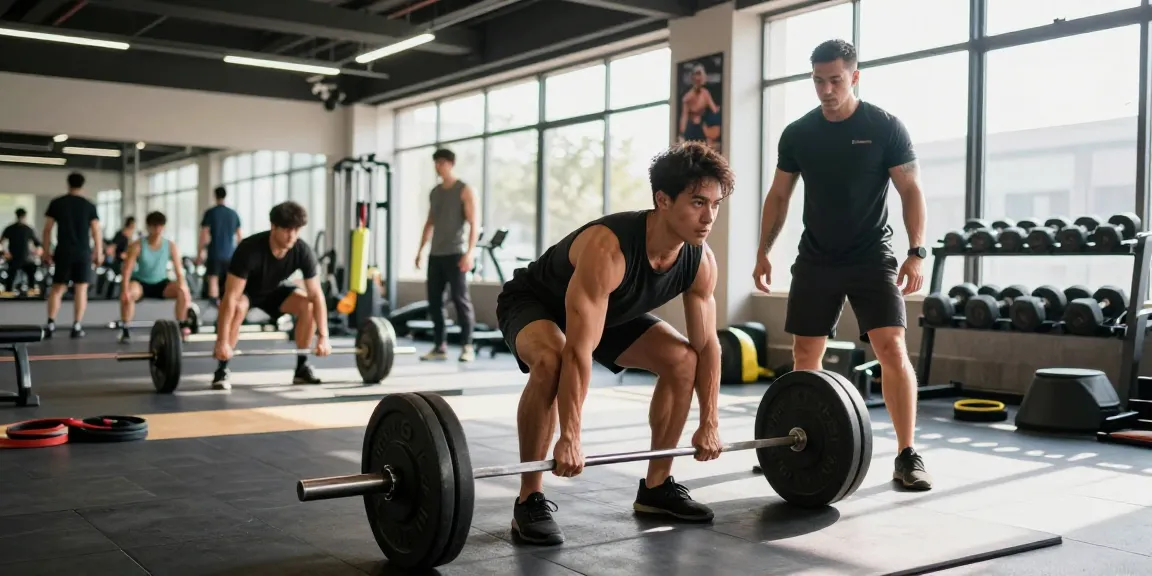 Bodybuilder beim Training im Selliza Shop Fitnessstudio, das Engagement für Muskelaufbau zeigt.