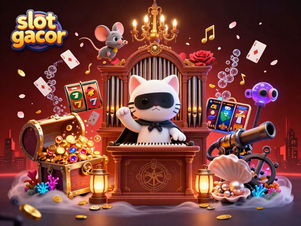 Experience the thrilling excitement of slot gacor with a vibrant casino illustration featuring whimsical characters and gaming elements.