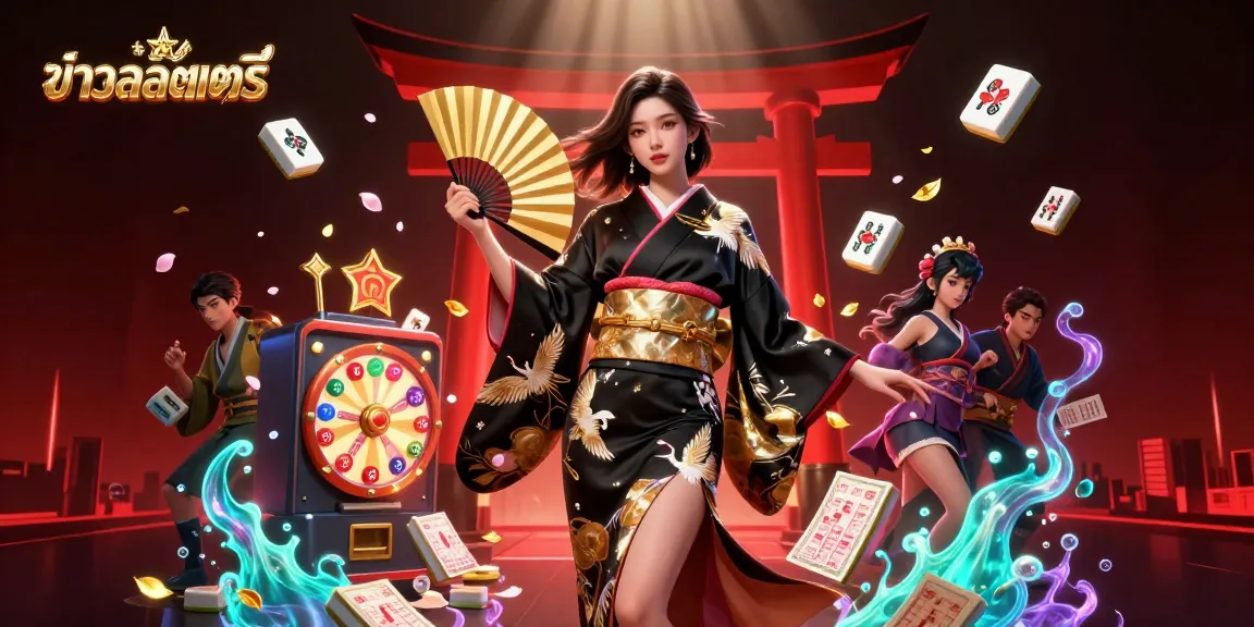 Engaging illustration featuring ข่าวลอตเตอรี่ with vibrant colors and dynamic lottery elements in a casino setting.
