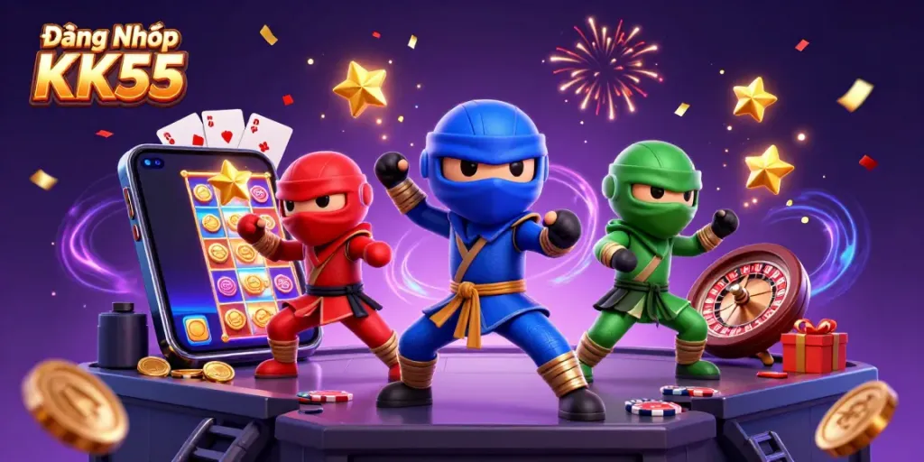 Engage in fun with Đăng Nhập KK55 as vibrant chameleon ninjas showcase casino energy.