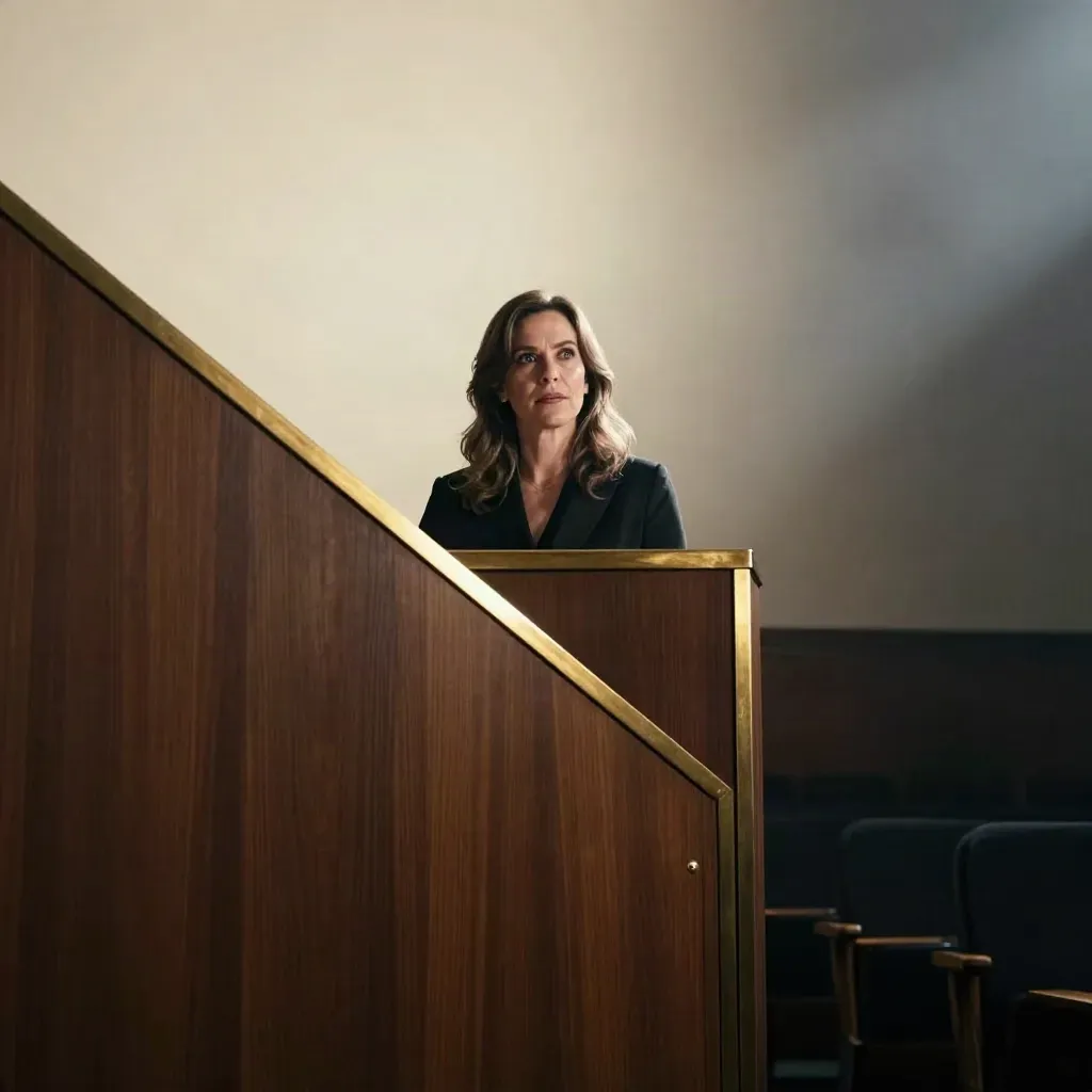 Susanne Eisenmann spricht am Rednerpult in einem dunklen Saal vor hellem Hintergrund.