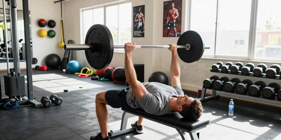 Global Pharma Steroid Shop: Athlet beim Training im Fitnessstudio, motivierende Atmosphäre.