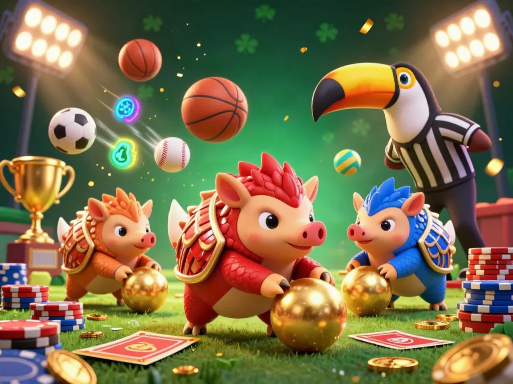 Experience the thrill of debet with rival pangolins and exciting gambling elements in this vibrant illustration.