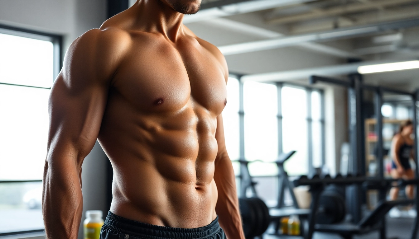 Das Bild zeigt Muskelaufbau mit Unique Pharma Steroids in einem Fitnessumfeld.