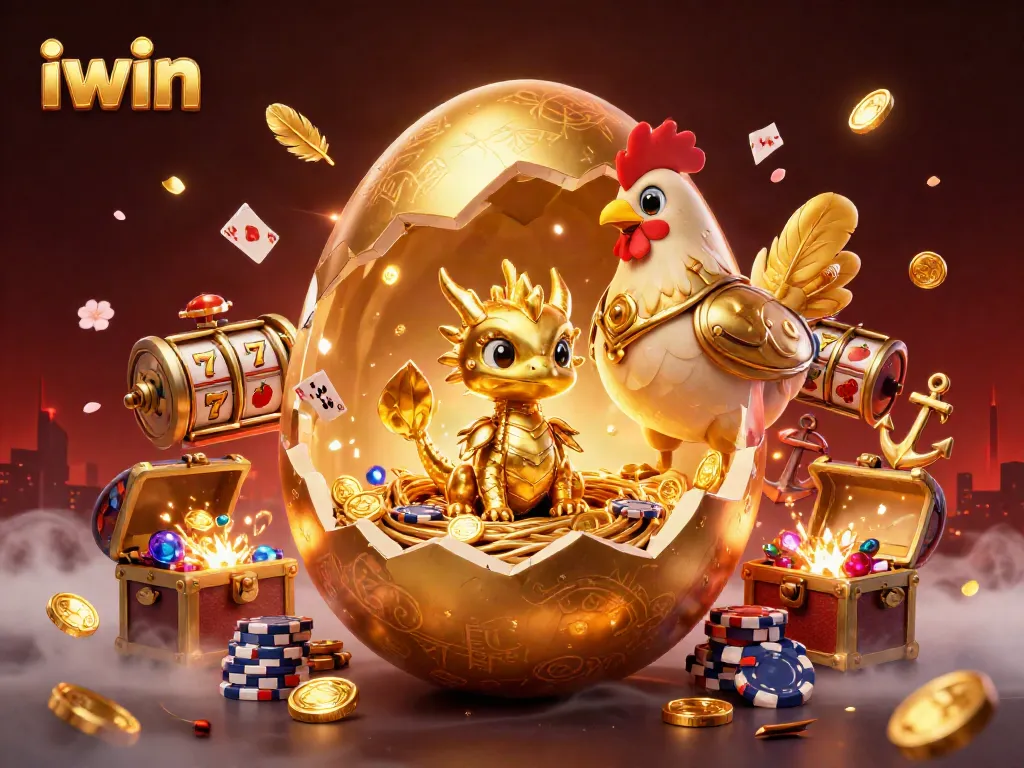 Engage in thrilling gameplay with iwin’s vibrant casino-themed illustration showcasing golden treasures and characters.