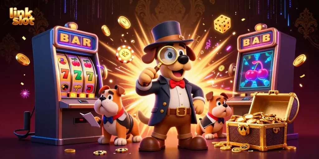 Play engaging link slot games with thrill and excitement, featuring vibrant casino elements.