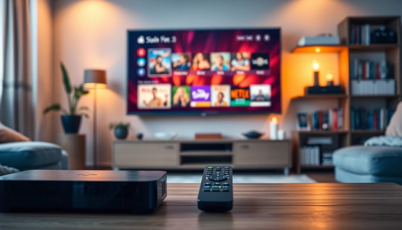 IPTV Streaming Anbieter Deutschland in einem modern eingerichteten Wohnzimmer mit lebendigen Kanälen.