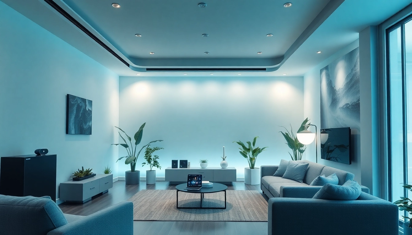 Smart Home-Interieur mit fortschrittlichen Geräten von TechBoys, das Innovation und Komfort zeigt.