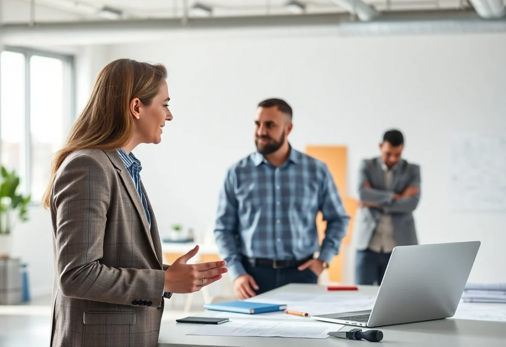 Headhunter Ingenieure in a modern office discussing job opportunities with engineers