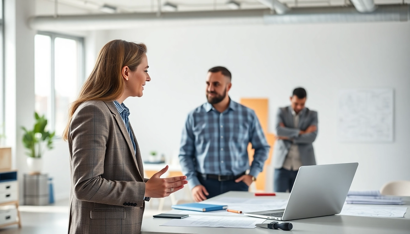 Headhunter Ingenieure in a modern office discussing job opportunities with engineers