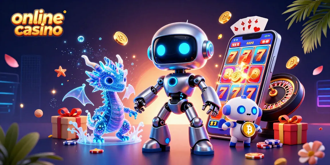 Experience thrilling online casino action with a cyberpunk robot mascot and exciting game elements.