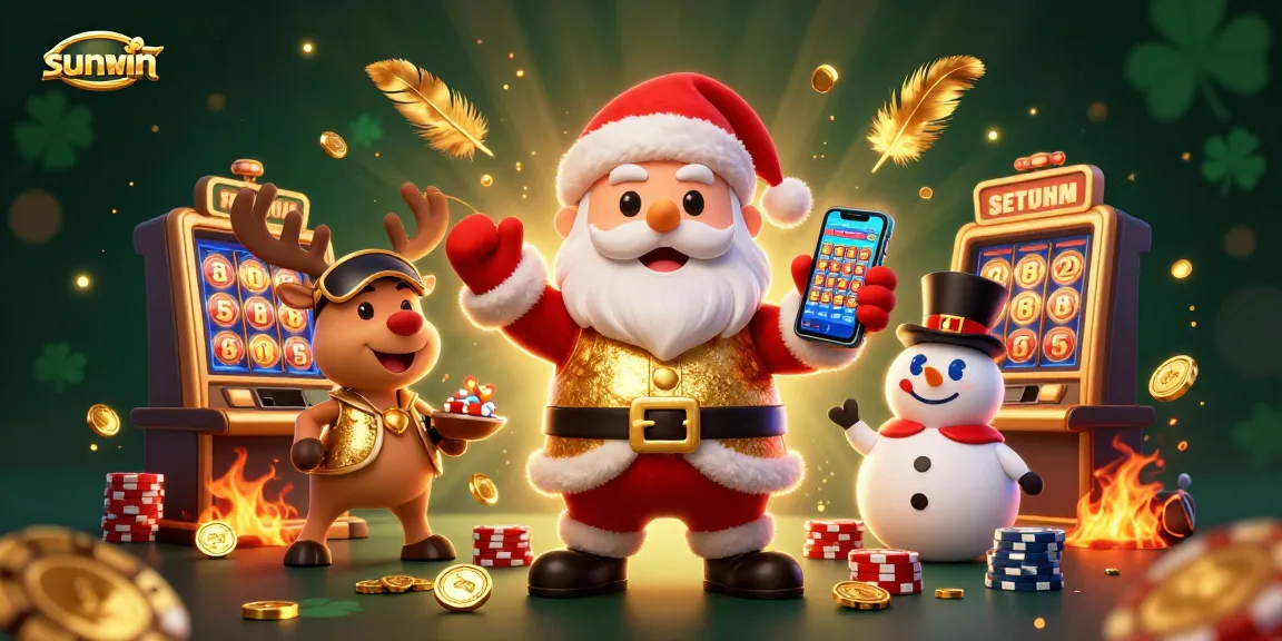Spin and win with sunwin's vibrant casino scene featuring festive characters and jackpot excitement!