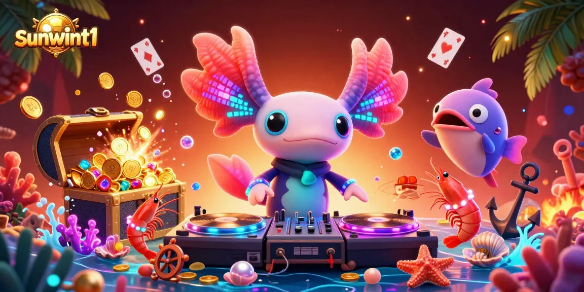 Experience sunwint1's vibrant casino action with a dynamic underwater DJ scene featuring colorful characters and treasure.
